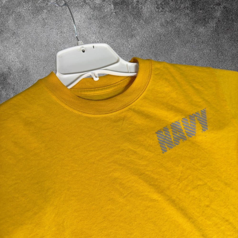 US Navy Soffe T Shirt Mens Small Gold Yellow Military Made USA Reflective Logo